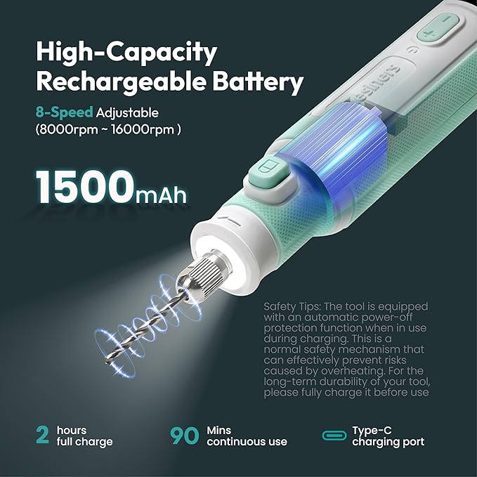 Resiners Cordless Rotary Tool Kit, Resin Drill & Polishing Kit, 8-Speed Adjustable, Type-C Charging, 52pcs Electric Jewelry Making Kit for Drilling, Polishing, Sanding, Grinding DIY Crafts