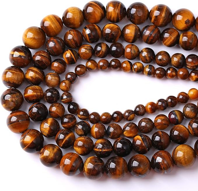 10MM 36PCS Natural Stone Yellow Tiger Eye Stone with Iron Mine Beads for Jewelry Making DIY Bracelet