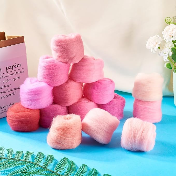 FASHEWELRY 2.6 OZ Wool Felting Set for DIY Craft, Pastel Nature Wool Roving Needle Felting Wool Roving for Needle Felting Wet Felting DIY Hand Spinning (15 Colors)