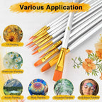Acrylic Paint Brushes Set, 50Pcs Round Pointed Tip Artist Paintbrushes for Acrylic Painting Oil Watercolor Canvas Boards Rock Body Face Nail Art, Halloween Pumpkin Ceramic Crafts Supplies，White
