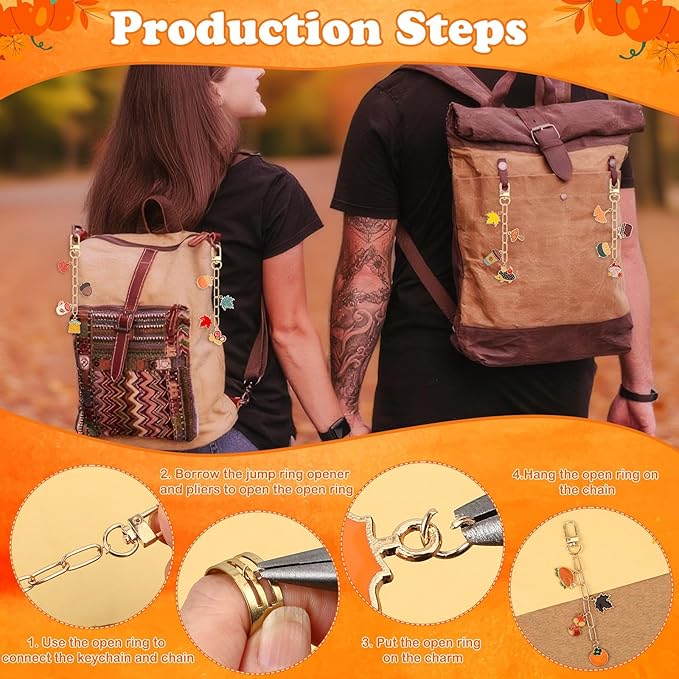AUGSUN 189Pcs Fall Keychain Making Kit, Autumn Charm Jewelry Chain Making Crafts, 60 Thanksgiving Charms 12 Keychain Clips Hooks 15 Extender Chains 100 Jump Ring and Jewelry Plier for Holiday Gifts
