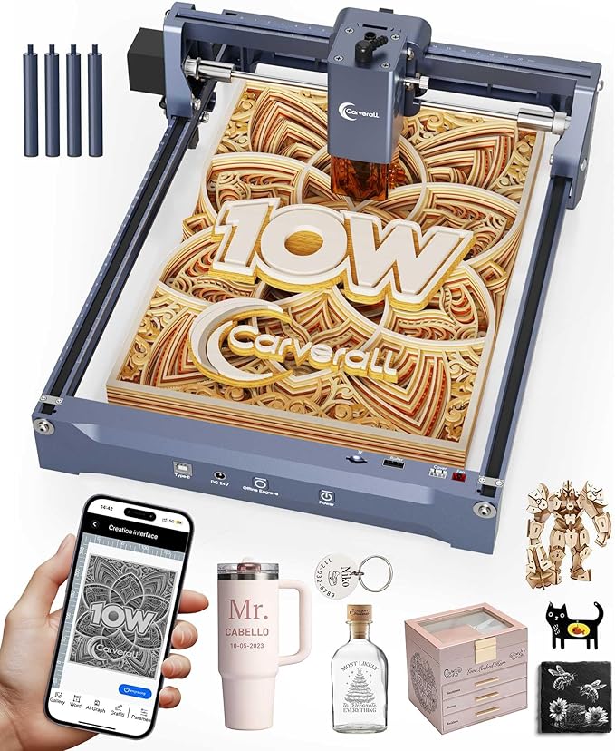Laser Engraver 10W Laser Engraving Machine for Wood Metal Acrylic Glass Stone, Powerful DIY CNC Portable Laser Cutter 7.9" x 11.8" (Near A4) Offline Engraving Carverall K15 Pro, 10000mW, Class 1