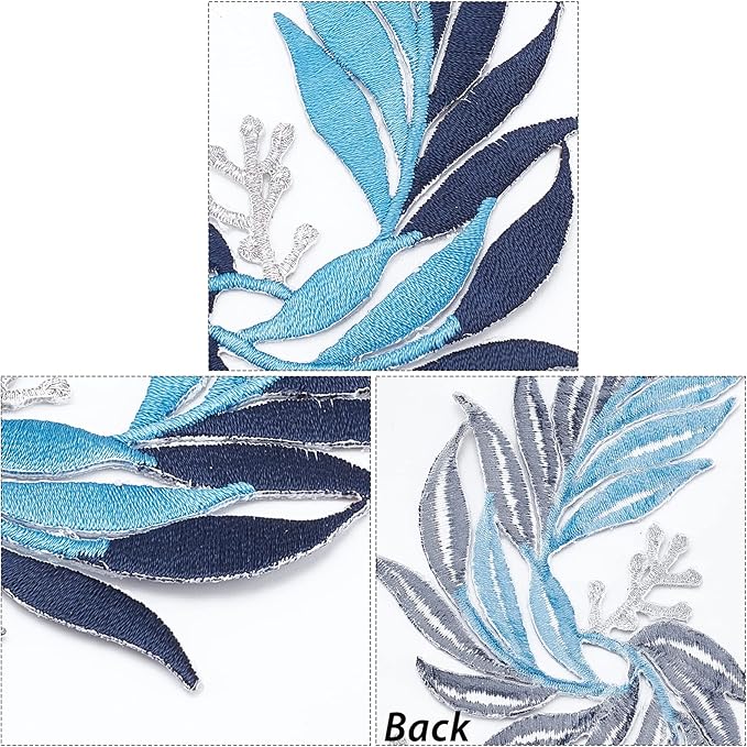 GORGECRAFT 2 Pairs 4PCS Embroidered Patches Iron Leaf Flowers Lace Applique Flowers Nature Patches Suitable for Clothes Dress Hat Pants Sewing Craft Decoration(Dodger Blue)