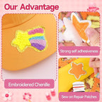 72 Pcs Preppy Cute Embroidered Chenille Letter Patches Self Adhesive,Include 52 A-Z Varsity Letters Patches,20 Star Heart Rainbow Meteor Sew on Repair Patches Boho Stickers for Jackets Backpacks Hats