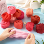 FASHEWELRY 2.1 OZ Needle Felting Wool Roving Set Pink Theme Nature Wool Roving 12 Colors Wool Felting Supplies for Needle Felting Wet Felting DIY Hand Spinning