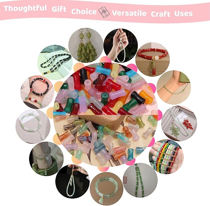 54 Colors 1500pcs Bamboo Glass Beads for Jewelry Making,6 * 12mm Glass Beads Bracelets Making Kit, 2 Types Natural Bamboo Crystal Beads for DIY Bracelet Necklace Crafts,Gifts for Girls Aged 6-15