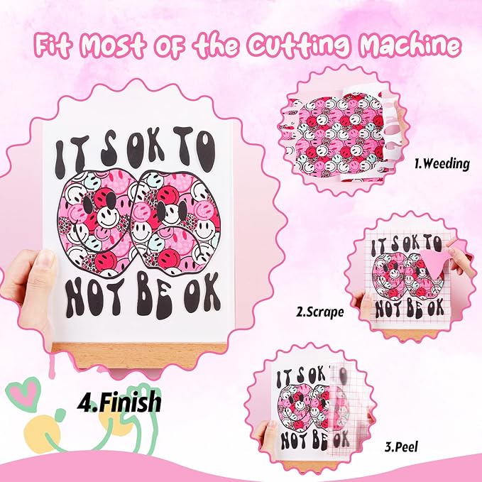 Pink Leopard Permanent Roll - 12'' x 8ft Smile Pink Face Permanent Vinyl Cow Print Adhesive Vinyl for Mugs Decors Self Adhesive