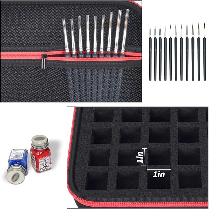 ALKOO Model Paint Storage Case for Testors Paint Set, Paints Organizer Carrying Bag Holds 42 Bottles with 9 Fine Detail Miniatures Brushes, Enamel Container, Drawing Ink Holder- Box Only (Black)