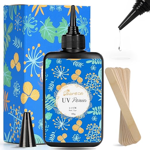 Bsrezn 100g UV Resin Hard with 8 Wooden Sticks Premixed Resina UV for Jewelry Making (100g x 1)