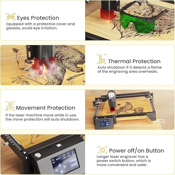LONGER Laser Engraver Ray5 5000MW Higher Precision DIY Laser Engraving Machine for Wood Metal Acrylic Glass Leatherwith 3.5" Touch Screen, 400x400mm,0.08mm Laser Spot 10000mm/min