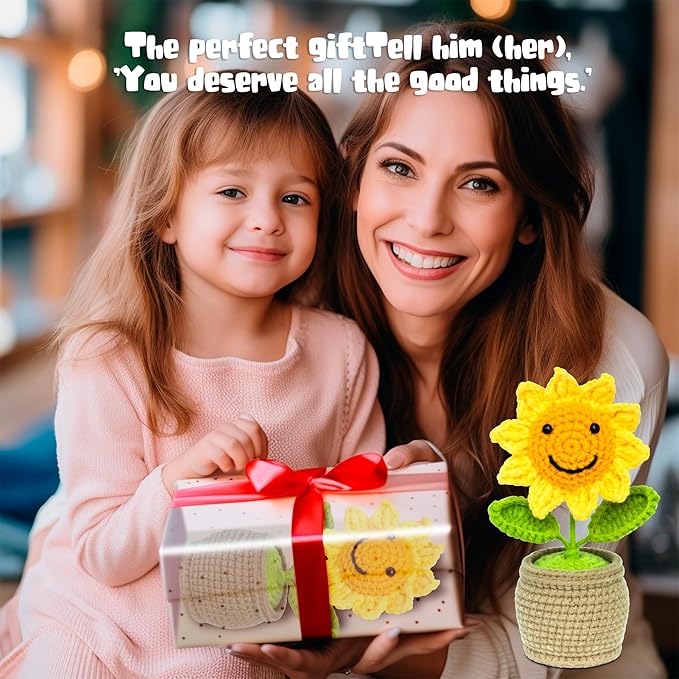 positive crochet sunflowers, crochet flowers, sunflower crochet, suitable for room office desktop decoration, emotional support sunflower, gifts for adults and kids, cute and funny crochet sunflowers