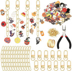 AUGSUN 189Pcs Halloween Keychain Making Kit, Charm Making Crafts 60 Halloween Charms 12 Keychain Clips Hooks 15 Extender Chains 100 Jump Ring for Crafts Accessories Holiday Gifts