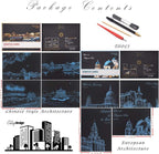 Rainbow Painting Scratch Paper By BOTEEN, City Series Night Scene,Scratch Painting Creative Gift,Scratchboard for Adult and Kids,with 4 Tools,Size:11.7''x8.3''（A4）（8PACK）