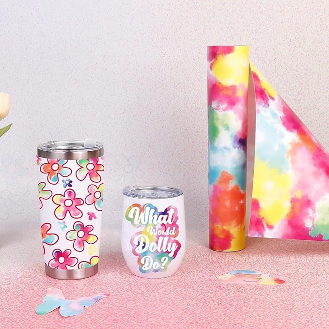 Tie Dye Permanent Vinyl Roll- 12'' x 8ft Red Clouds Permanent Adhesive Vinyl for Mugs Decors Self Adhesive Sticker