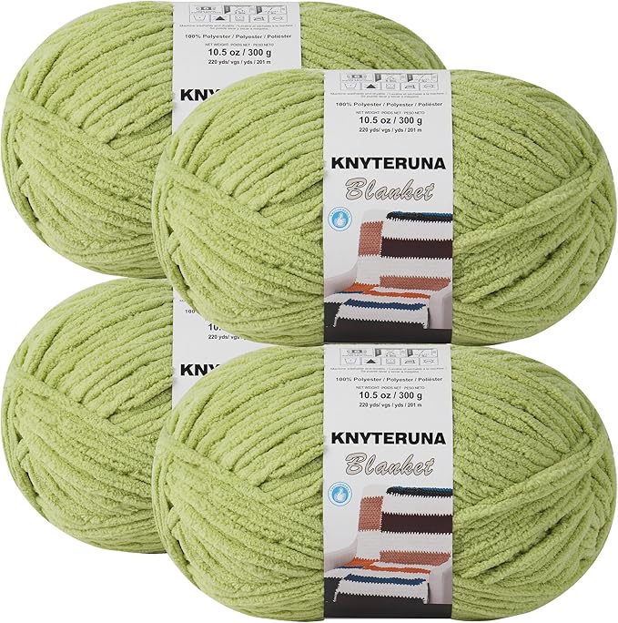 #6 Super Bulky Blanket Yarn for Crocheting - 4 Skeins(Each 10.5oz/300g, 220yds/201m), Chunky Chenille Thick Plush Big Soft Yarn for Crocheting Knitting Blankets, Lemon Lime