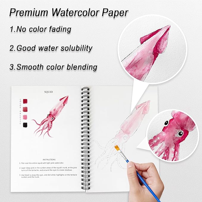 Watercolor Workbooks, 16 Colors Water Color Books Paint Set for Adults, Watercolor Coloring Book for Beginners, Water Color Workbook, 15 Beautiful Paintings for Beginners (Ocean Animals)