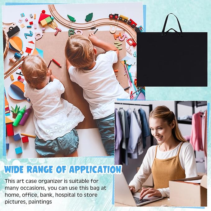 Abbylike 48 x 36 Inch Art Portfolio Bag Large Size Art Supply Bag with Nylon Shoulder Waterproof Poster Board Painting Drawing Sketch Storage Carrying Case for Christmas Artwork Gift(Black,2 Pcs)