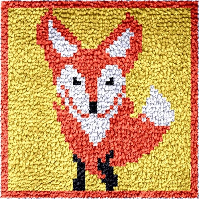 Numptain Latch Hook Kits for Kids,DIY Rug Crafts Fox Pattern Color Printed Canvas,Latch Hook Kits for Beginners Handmade Needlework Crafts Home Decoration,12"x12"