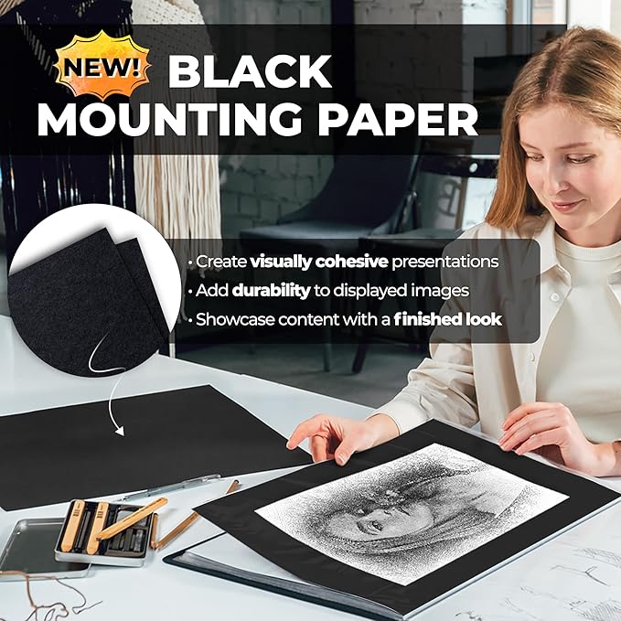 Dunwell 12x18 Art Portfolio Binder with Mounting Paper (Silver), Large Portfolio Folder for Artwork Storage, 24 Clear Sleeves Display 48 Pages, Acid-Free Poly 12 x 18 Presentation Book