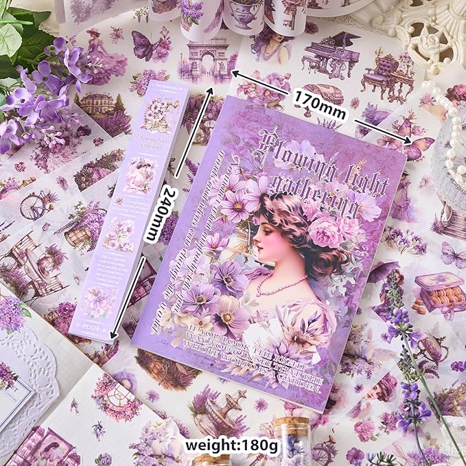 Snycler Sticker Book - 24 Sheets Vintage PET Stickers for Scrapbooking, Junk Journaling, Ephemera, and Decorative Crafts - Pre-Cut Floral Design Stickers Vintage-6