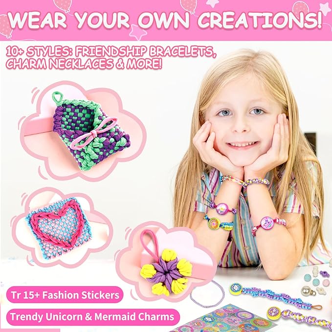 Friendship Bracelet Making Kit Toys Girls for Gifts Age 8 Year+,Quick Maker DIY Arts and Crafts Toys Kits,Best Every for 6-12 Year Girls Christmas, Birthdays Gifts (Pink)