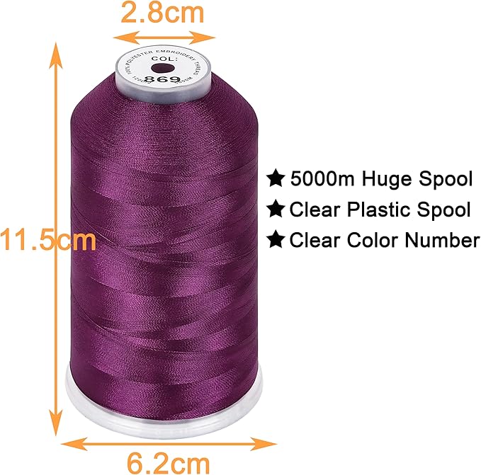 New brothread - Single Huge Spool 5000M Each Polyester Embroidery Machine Thread 40WT for Commercial and Domestic Machines - Royal Purple