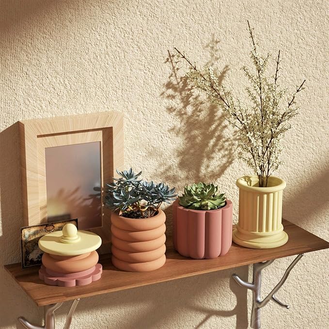 BOOWAN NICOLE Concrete Candle Jar Mold with Lid Cement Storage Pot Silicone Mould DIY Planter Making Tools