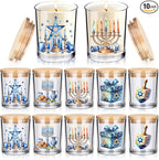 10 Pcs Hanukkah Glass Candle Jars Empty Containers Bulk 7 oz Chanukah Menorah Star David Dreidel Glass Jars with Cork Lids Tins for Candle Making Storing Biscuits Party Favors