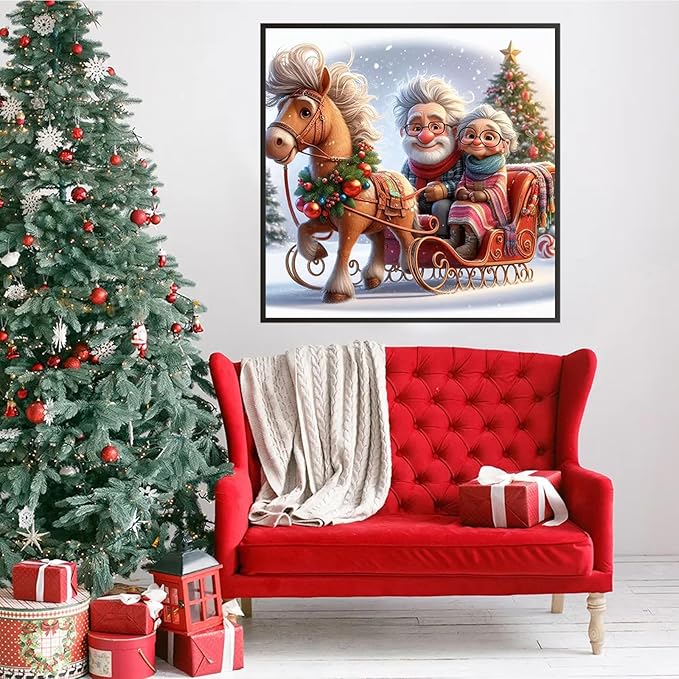 Christmas Couple Diamond Art Kits for Adults, Diamond Painting Kits for Adults for Beginners, DIY Diamond Dots Art Kits, 5D Full Round Drill Gem Art Painting Kits for Home Wall Decor, 14x14in