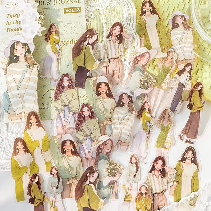 TIAMECH Rainbow Girls' Chronicles PET Stickers - 180 Pcs Rose Melody Spring Inflorescences Design, Waterproof Sticker for Journaling & Scrapbooking, Junk Journal Supplies, Ephemera & DIY Crafts