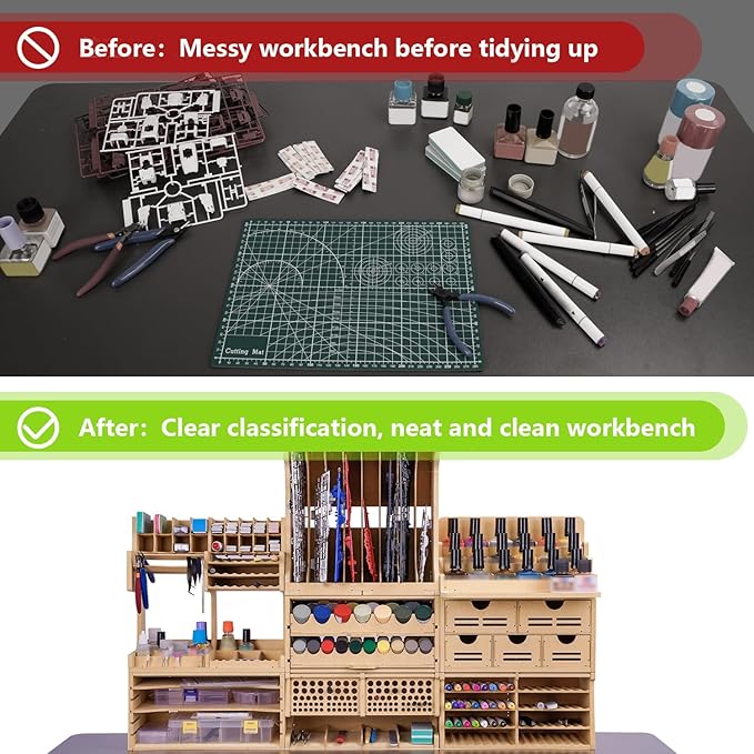 Wooden Model Kit Tool Organizer Storage Rack, Paint Rack Organizer with MDF Material, Brush/Screwdriver Storage, Craft Supplies Storage, Suitable for Tamiya Gundam Model Tools, GK10