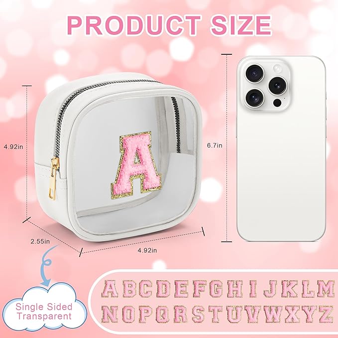 YOOLIFE Small Makeup Bag, Clear Makeup Bag Preppy Cosmetic Bags Travel Essentials Gifts for Women Teen Girlfriend Teacher Birthday Gifts 12 13 14 15 16 Years Old Girl Gifts Trendy Stuff White Mini A