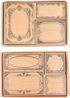 7pcs Wood Rubber Stamp Set, Frame Pattern Decorative Stamp Set for Art Craft, Journal, Diary, Scrapbook, Planner, Letter, Card Making M-19 (Set-2)