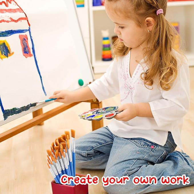 150Pcs Paint Brushes Palettes Set Include 50Pcs Paint Tray Palettes 50 Flat Paint Brushes 50 Pointed Tip Paint Brushes,Plastic Pallets Nylon Hair Paintbrush Set for Acrylic Oil Watercolor Art Paint