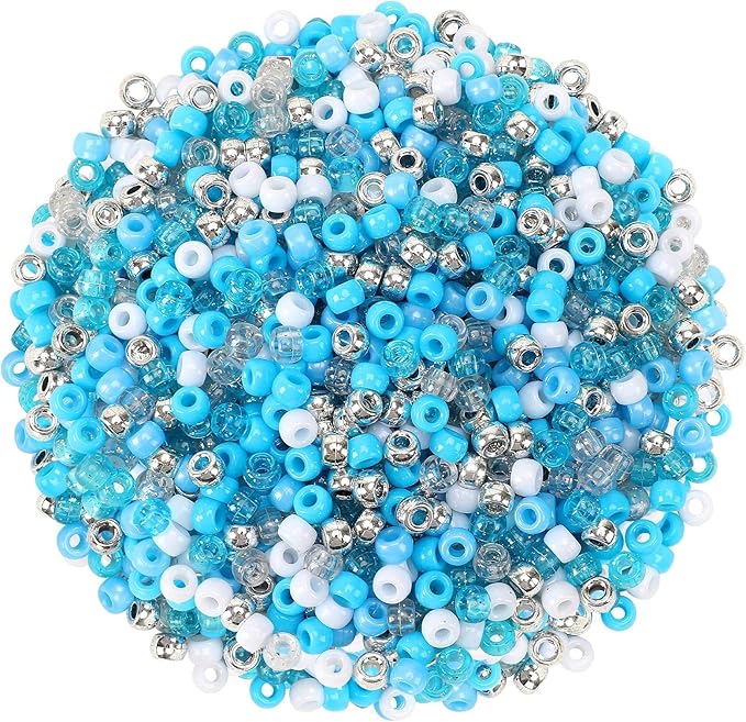 UPINS 1200Pcs Winter Pony Beads,Blue and White Pony Beads Hanukkah Snowflake Hair Glitter Beads Bulk Ocean Sea Beads for Crafts Friendship Necklace Earrings DIY