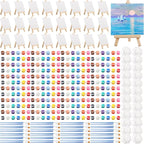 24Pack Mini Canvas Boards and Easel Paint Set,24Pcs Canvas and Easel,12 Colors Acrylic Paint Strips,48 Brushes,24 Palettes,Washable Acrylic Paint Set for Painting Crafts Party Favors (4" X 4")