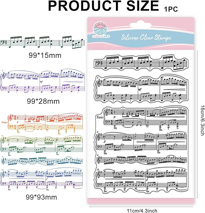 GLOBLELAND Vintage Sheet Music Background Clear Stamps for Card Making Music Notes Lace Silicone Clear Stamps Words Transparent Stamp Seal for DIY Scrapbooking