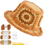 Noocro Crochet Kit for Beginners or Intermediate Level, Fuzzy Granny Square Bucket Hat, Step by Step Video Tutorial, Detailed Instruction Complete Kit Craft Supplies Holiday Gift