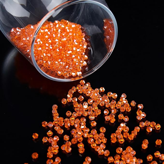 1200PCS 3mm Bicone Crystal Glass Beads for Jewelry Making, Sparkling Mini Beads for Suncatchers, DIY Bracelets & Craft Projects (Orange)