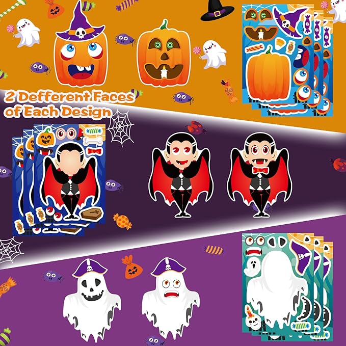 36 Sheets Halloween Stickers for Kids, Make Your Own Halloween Character Mix and Match Stickers Vampires Witches Mummies Zombies Ghosts Sticker, Halloween Party Party Supplies Favors