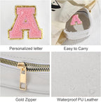 YOOLIFE Initial Make Up Bag Travel Toiletry Bag, Clear Makeup Bag Preppy Cosmetic Bags Organizer Travel Essentials Gifts for Women Teen Girlfriend Teacher Mom Birthday Mothers Day Gifts White J