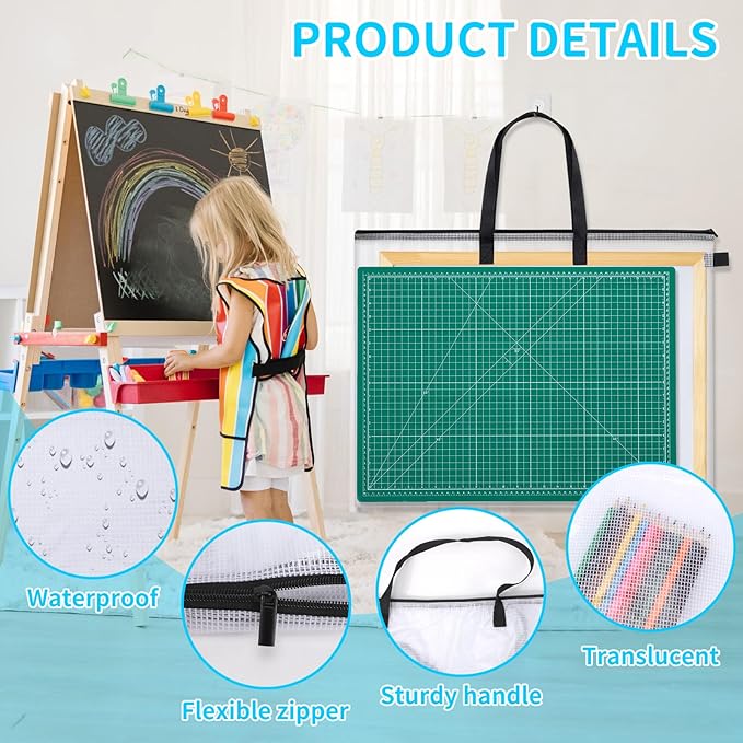 25x19 inches Art Portfolio Case, Storage Chart Art Portfolio Bag with Handle, Zippered Storage Folder for Bulletin Board, Poster, Scrapbook, and Keepsake