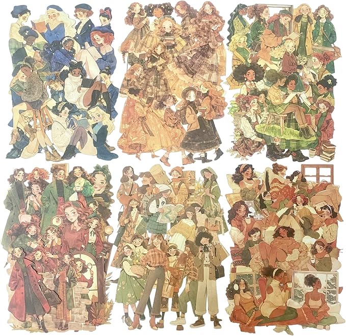 TIAMECH Library Girl Kraft Paper Stickers - 90 Pcs Reading Books Design, Sticker for Journaling & Scrapbooking, Junk Journal Supplies, Ephemera & DIY Crafts