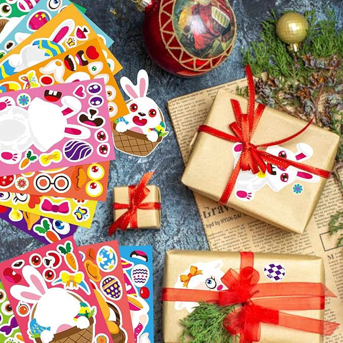 36 PCS Make a Face Stickers for Kids Make Your Own Stickers with Easter Chick Bunny Sheep Egg Pattern for Boys Girls Children Party Supplies Exchange Gifts(12 Design)