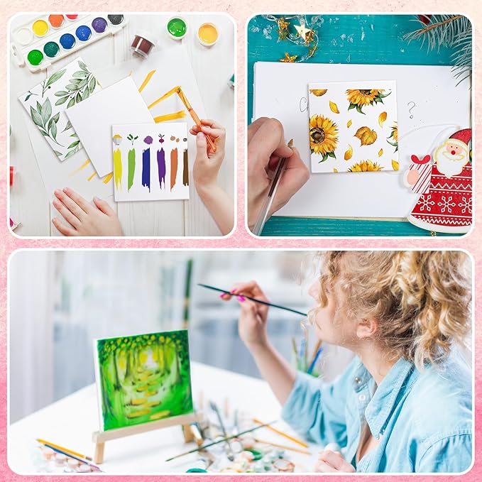 100 Pcs Mini Painting Canvas Panels Art Painting Canvases Panels Cotton Blank White Small Canvas Acid Free Boards for Watercolor Acrylic Oil Paint(4 x 4 Inch)