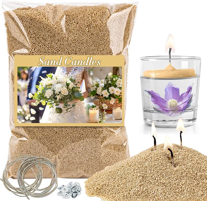 Snow Pearled-Candles with Wicks - DIY Candle Sand,Pearled Wax with Wicks,Wax,Refillable for Weddings,Partie (Sand)
