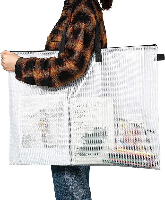 Outus Art Portfolio Case 19 x 25 Inches Posters Storage Bag Portfolio Folder with Handle and Zipper Transparent Folder Organizer for Painting Bulletin Boards End of The Year Gifts(2 Pieces)
