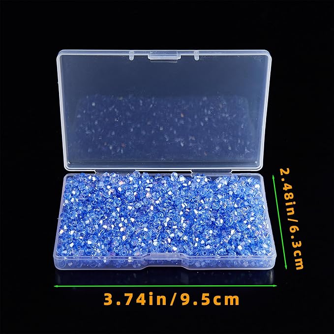 1200PCS 3mm Bicone Crystal Glass Beads for Jewelry Making, Sparkling Mini Beads for Suncatchers, DIY Bracelets & Craft Projects (Light Blue)