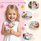 GirlsHome 300+PCS Fabric Flower Bouquets Toys, DIY Flower Crafts Kits for Kids, Arts and Crafts for Kids Ages 6-8 Girls, Flower Making Kit, STEM Educational Preschool Toy Christmas Gifts(White Pink)
