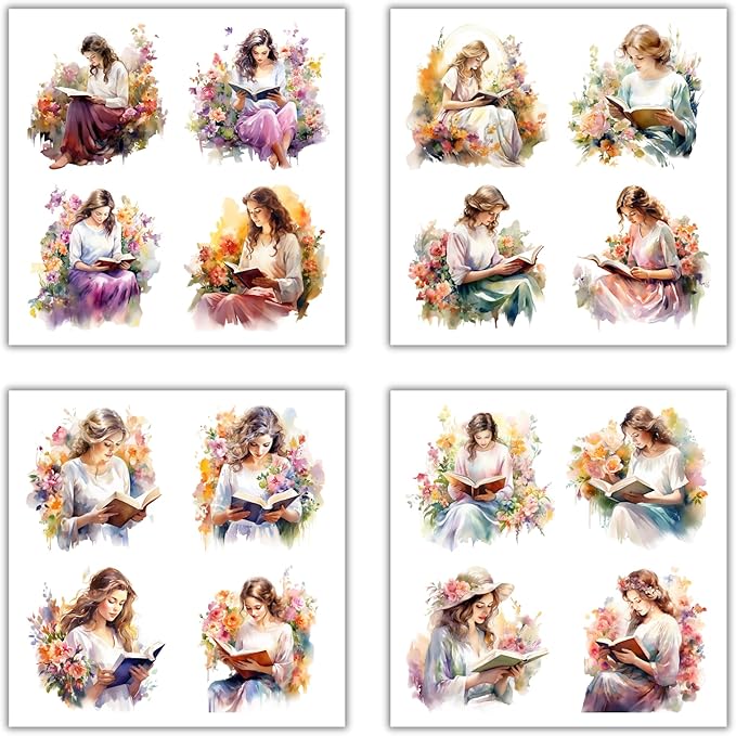 XERE 80 Pcs Reading Ladies Women Portraits Scrapbook Stickers Set for Scrapbooking and Journaling Notebooks, Junk Journal Supplies, Sketchbook, Bookmark Making Sticker